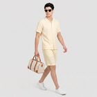 Men's Beige Cotton Cuban Collar Co-ord Set, Beige, small