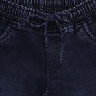 Boys' Dark Indigo Jogger Fit Elastic Waist Jeans, मध्यम नीला, small image number null