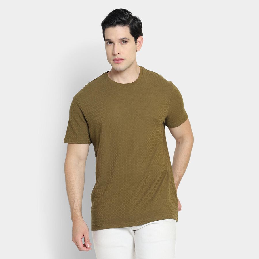 Men's Round Neck Half Sleeves T-Shirt, Brown, large image number null