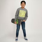 Boys Charcoal Grey Crew Neck Graphic Sweatshirt, चारकोल, small image number null