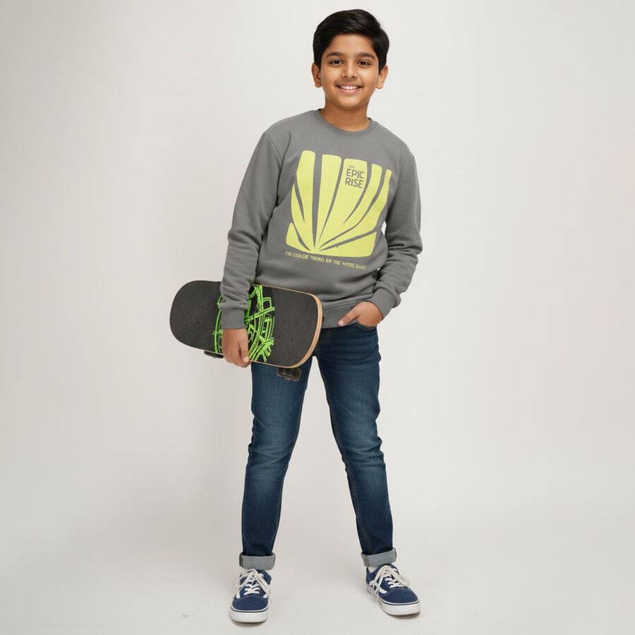 Boys Charcoal Grey Crew Neck Graphic Sweatshirt, चारकोल, large image number null