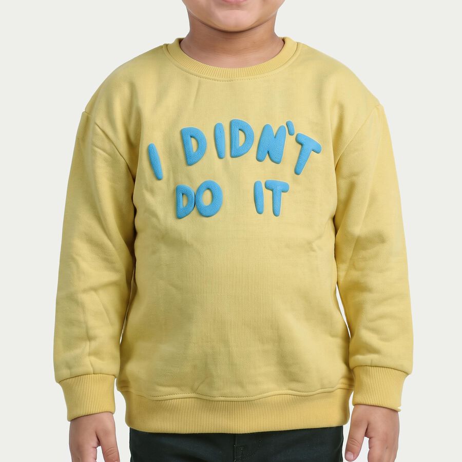 Boys' Yellow Crew Neck Pullover Sweatshirt, पीला, large