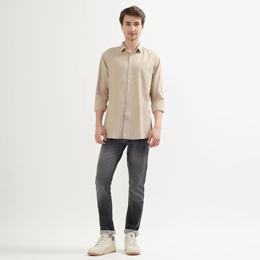 Men's Light Beige Cotton Classic Casual Shirt, गहरा पीला, large image number null