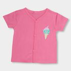 Kids' Bright Pink Cotton V-Neck Front Open T-Shirt, Pink, small image number null