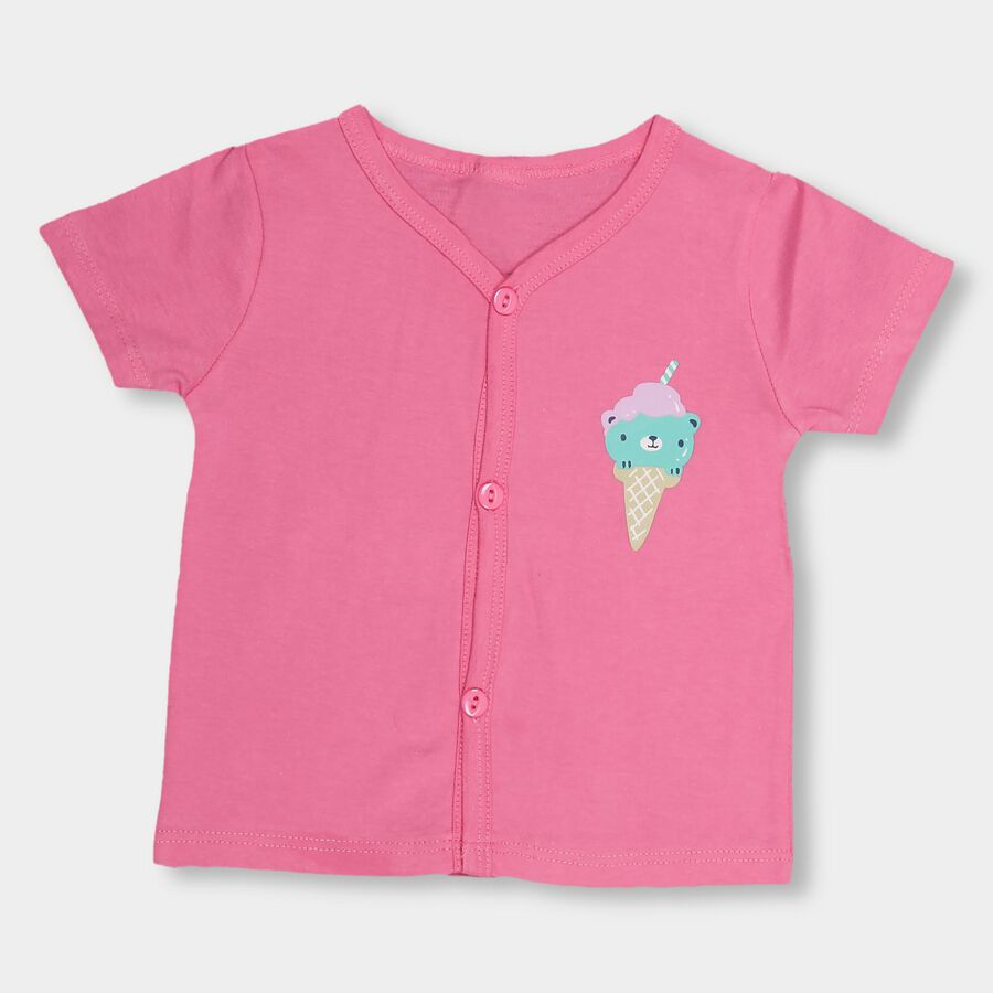 Kids' Bright Pink Cotton V-Neck Front Open T-Shirt, Pink, large image number null