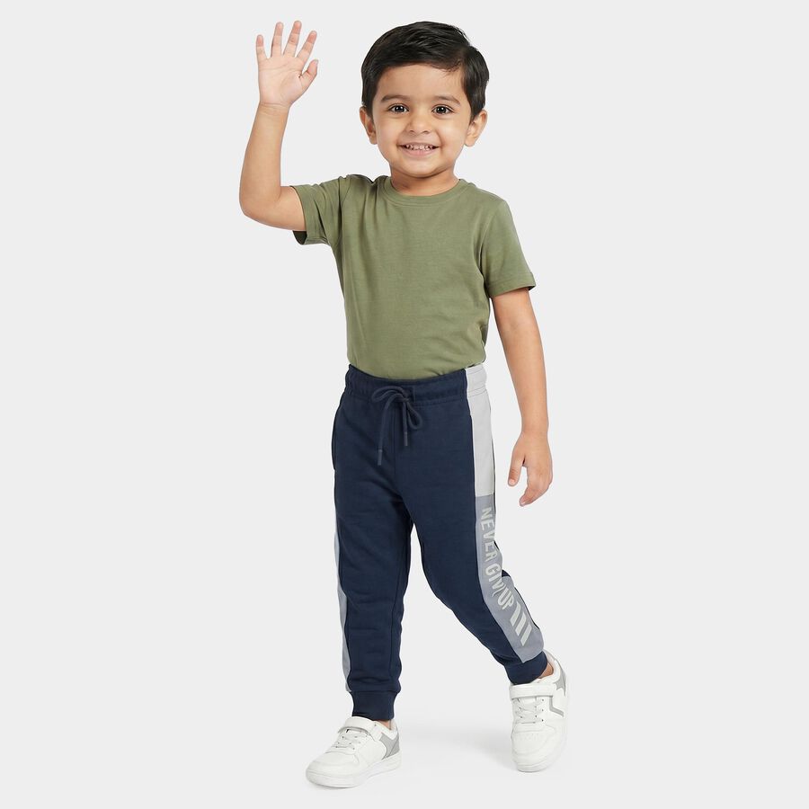 Boys Blue Jogger Slogan Print Pyjama, नेवी ब्लू, large