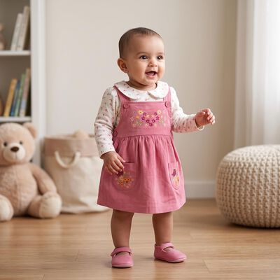 Girls' Purple Floral Embroidered Fit and Flare Frock