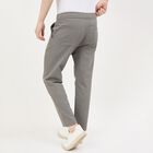 Men's Light Grey Slim Fit Flat-Front Casual Trousers, Light Grey, small