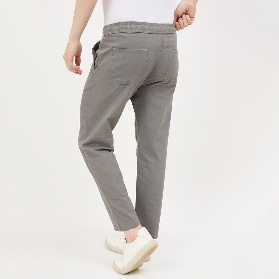 Men's Light Grey Slim Fit Flat-Front Casual Trousers, Light Grey, large