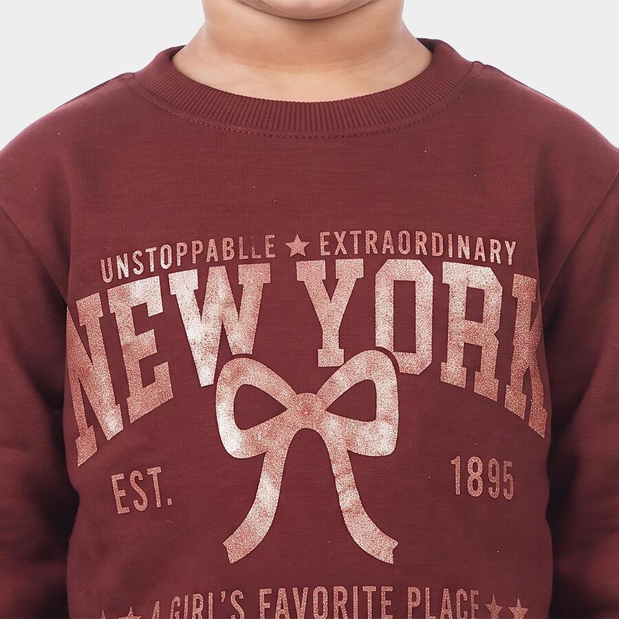 Girls' Wine Crew Neck Pullover Sweatshirt, Wine, large