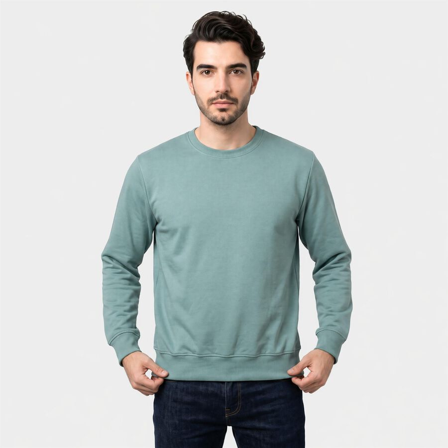 Men's Aqua Crew Neck Pullover Sweatshirt, Aqua, large