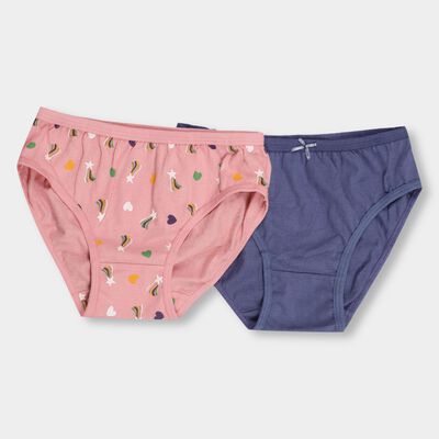 Girls' Muted Dusty Pink And Deep Midnight Blue V-Cut Printed And Solid Panty