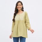 Women's Light Sage Green Cotton Round Neck Embroidered Kurti, हल्का हरा, small image number null