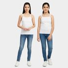 Girls' White Cotton Round Neck Minimalist Vest, सफ़ेद, small