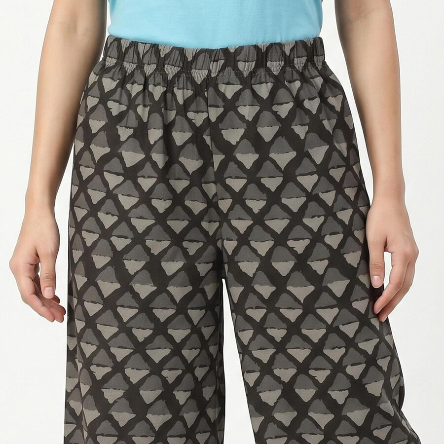 Women's Dark Grey Regular Fit Geometric Printed Palazzos, गहरा ग्रे, large