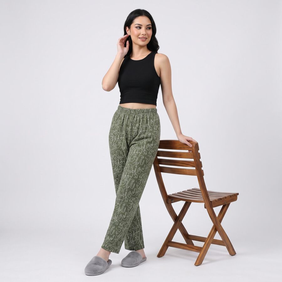 Women's Olive Green Straight Fit Abstract Printed Pyjama, Olive, large