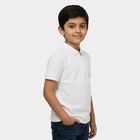 Boys White Cotton Round Neck Casual Half Sleeves T-Shirt, ऑफ व्हाइट, small