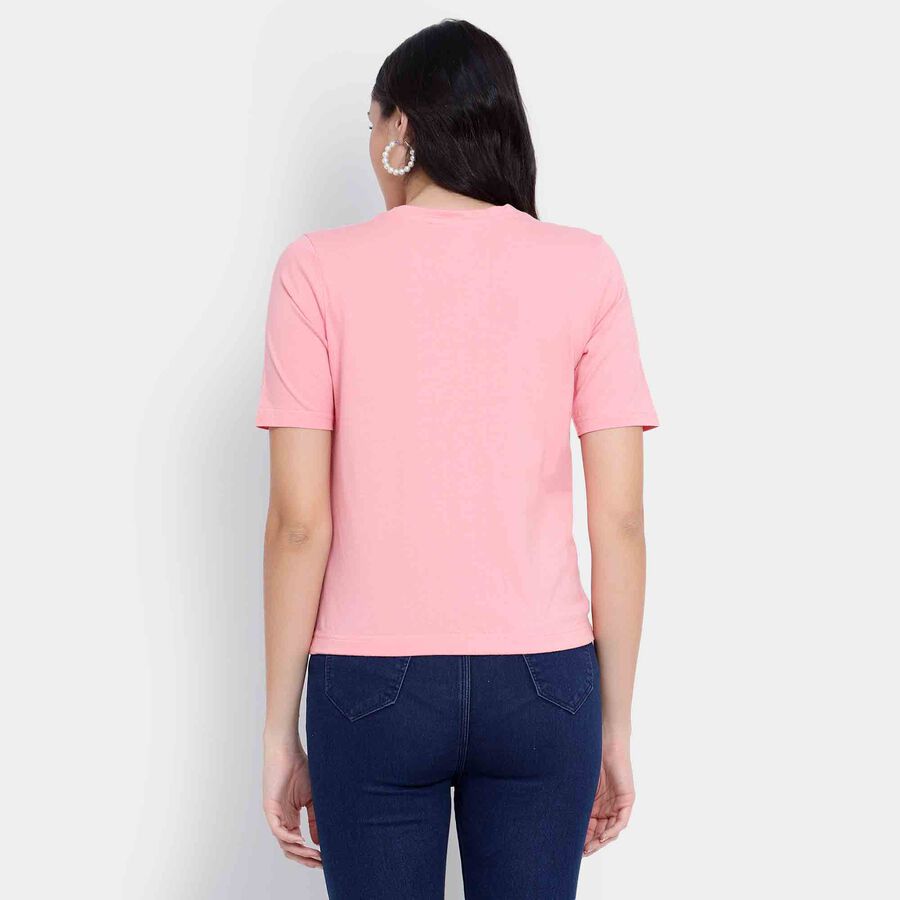 Cotton Round Neck T-Shirt, Pink, large image number null