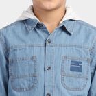 Boys Light Blue Long Sleeves Hooded Shirt, Light Blue, small