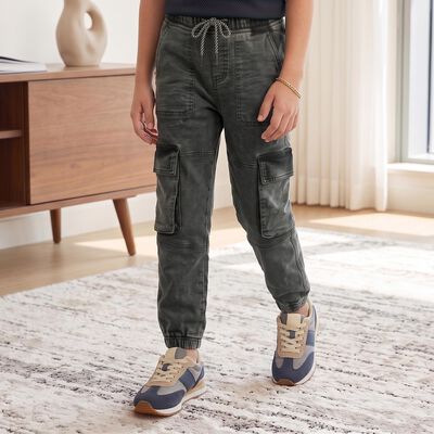 Boys' Black Cargo Fit Washed Jeans