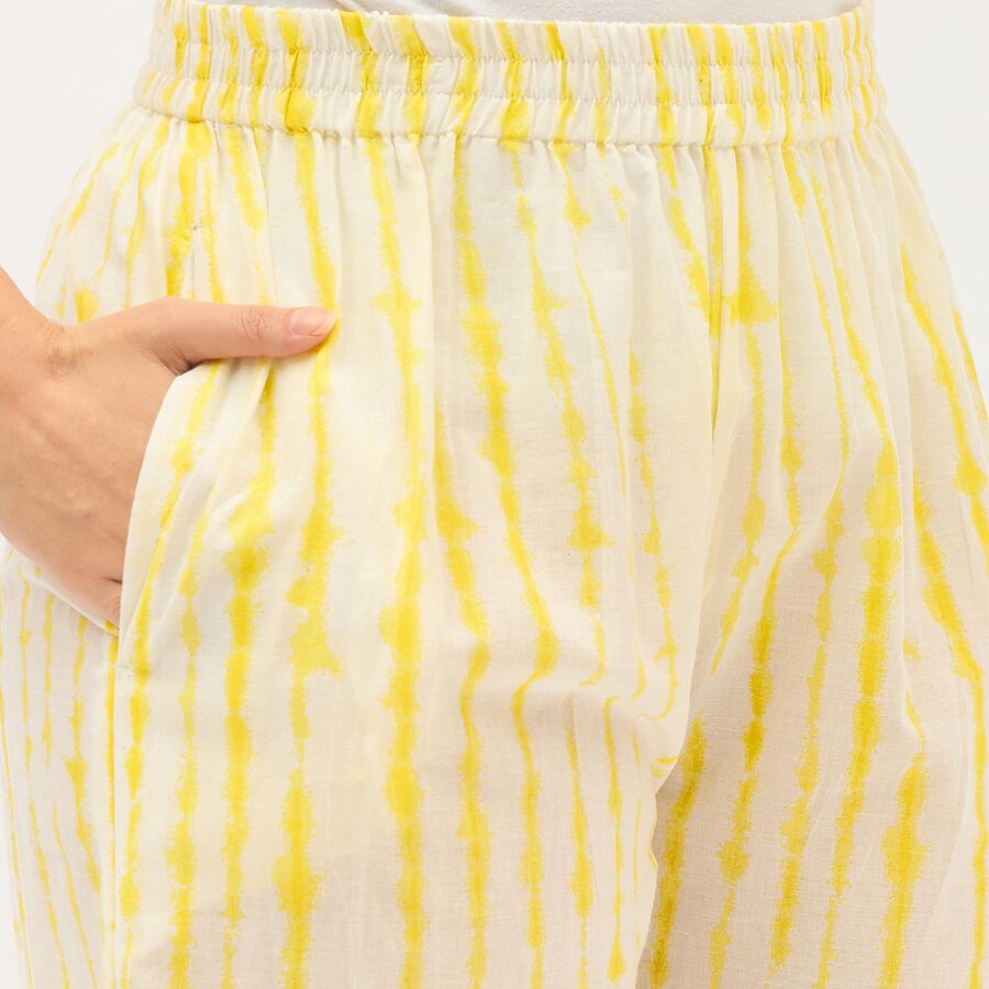 Women's Bright Yellow Tie-Dye Wide-Leg Cotton Palazzos, Mustard, large image number null