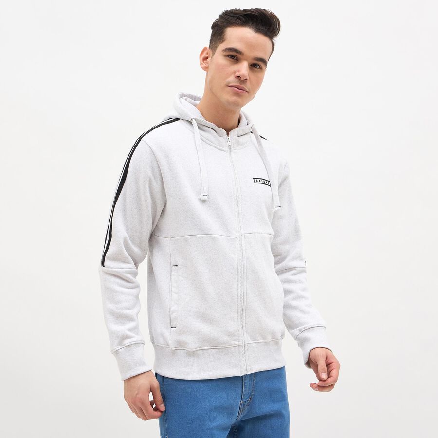 Men's Light Grey Hooded Casual Sweatshirt, मिश्रित हल्का ग्रे, large image number null