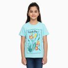 Girls Bright Aqua Blue Round Neck Casual T-Shirt, एक्वा, small image number null
