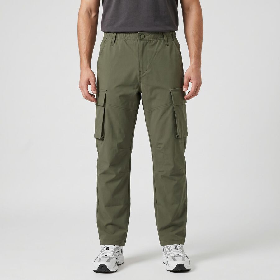 Men's Olive Green Slim Fit Cargo Trousers, ओलिव, large