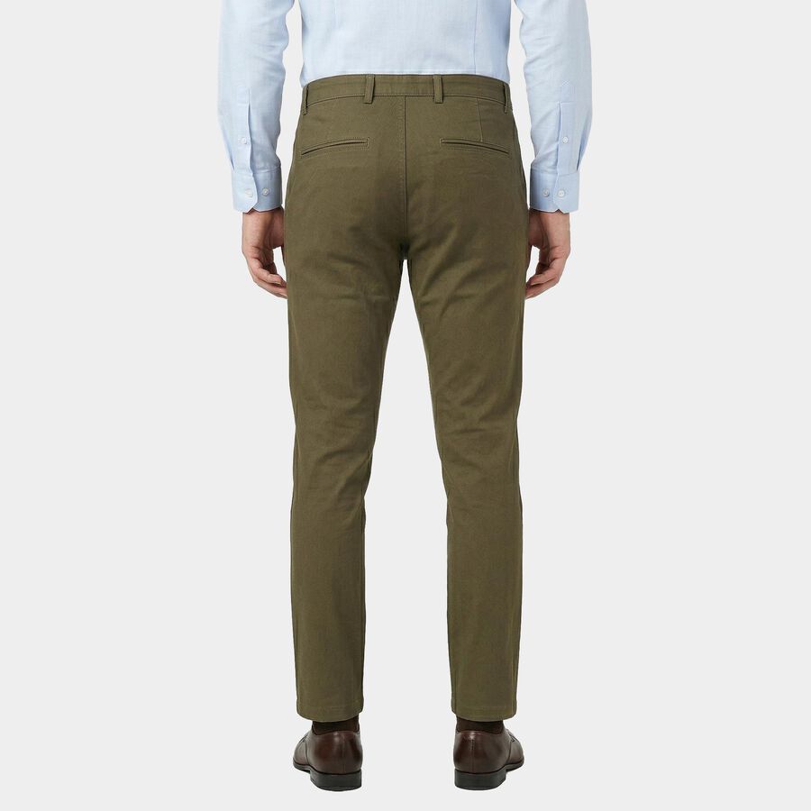 Men's Olive Green Slim Fit Casual Trousers, Olive, large