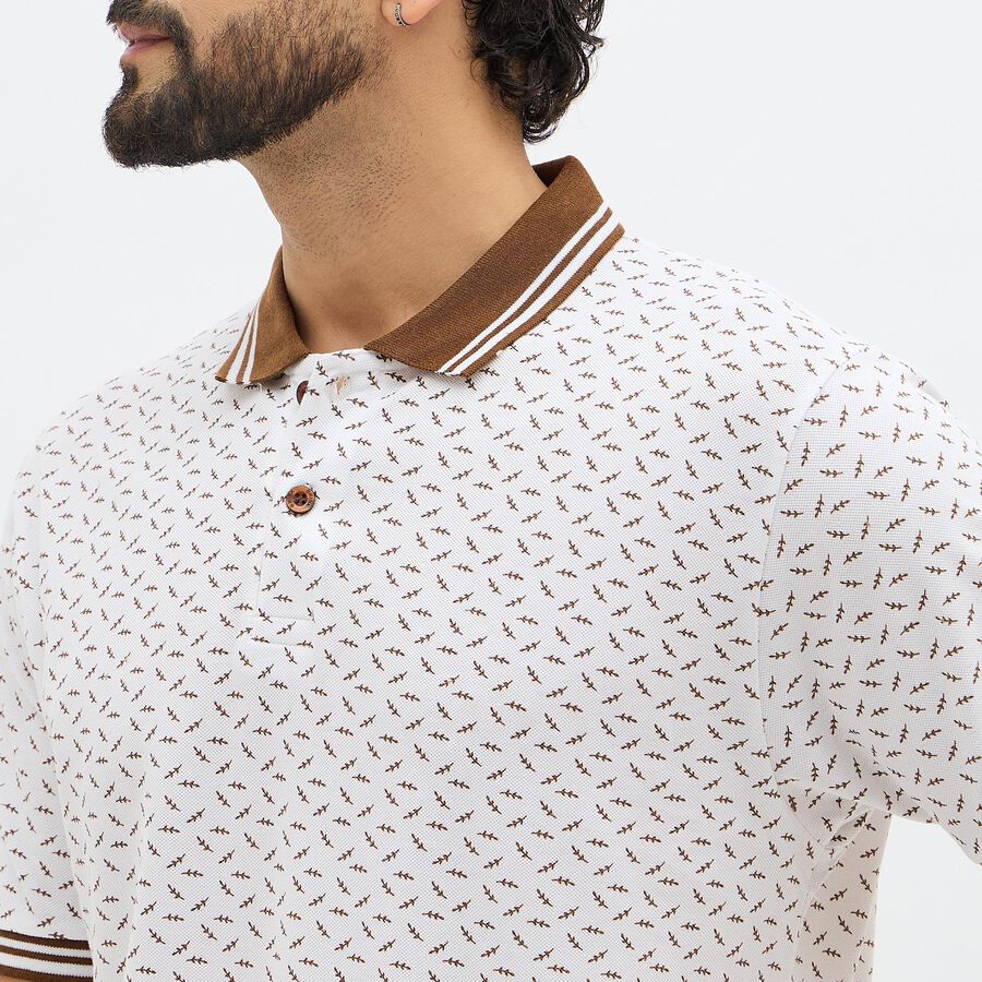 Men's Bright White Cotton Polo Collar Casual T-Shirt, Brown, large image number null