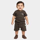Infants' Charcoal 100% Cotton Henley Neck Printed Baba Suit, चारकोल, small