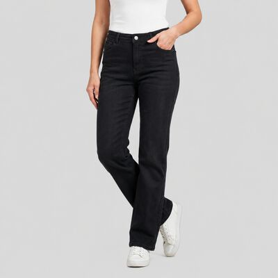 Women's Dark Grey Straight Fit Washed Jeans