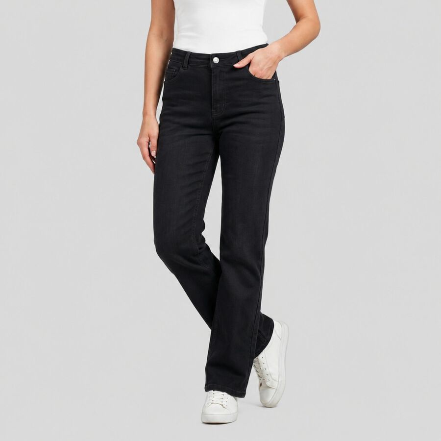 Women's Dark Grey Straight Fit Washed Jeans, Dark Grey, large