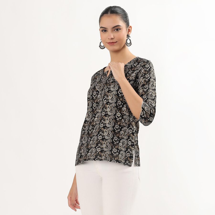 Women's Black Round Neck Printed Kurti, Black, large image number null