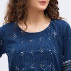Women's Dark Blue Cotton Round Neck Printed Kurti, Dark Blue, small image number null