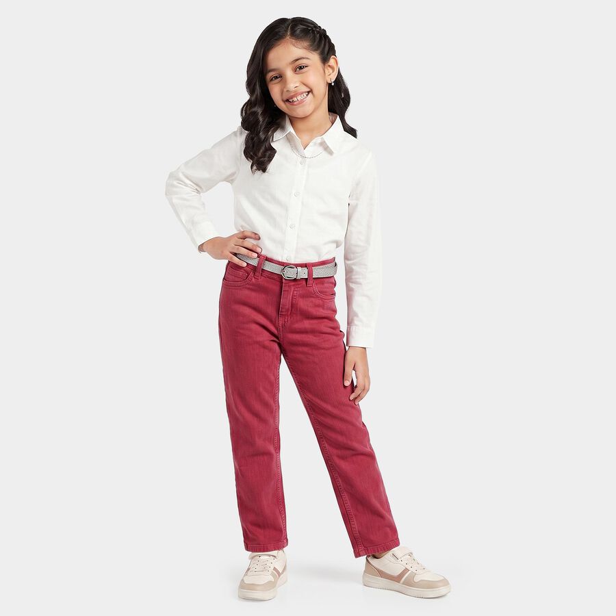 Girls Pink Straight Fit Solid Jeans, Pink, large