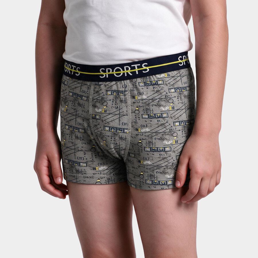 Boys Grey Regular Fit Printed Trunks, हल्का ग्रे, large