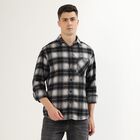 Men's Dusty Charcoal Black Plaid Classic Casual Shirt, काला, small image number null