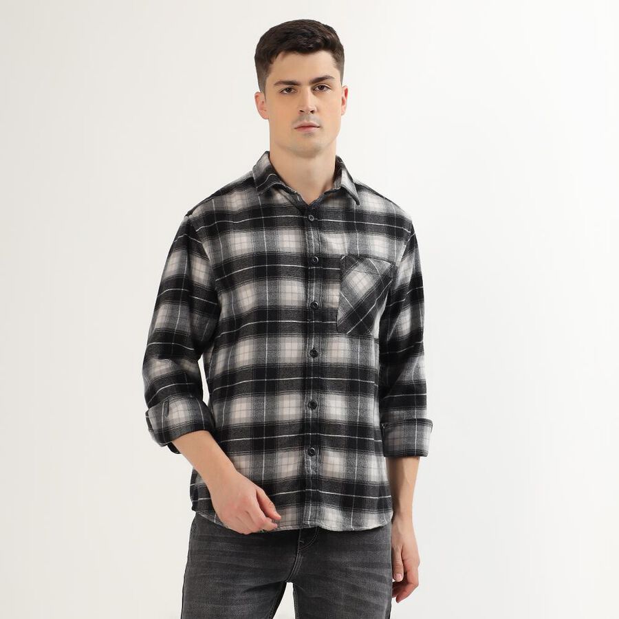 Men's Dusty Charcoal Black Plaid Classic Casual Shirt, काला, large image number null