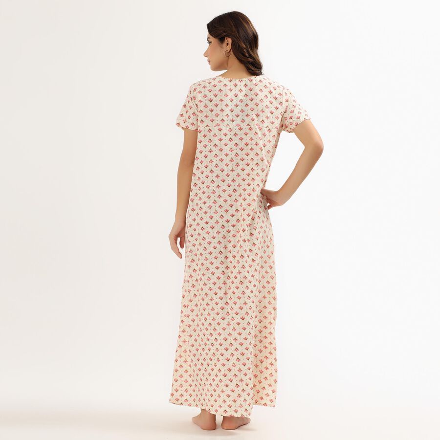 Women's Off-White Round Neck Casual Nighty, Beige, large image number null