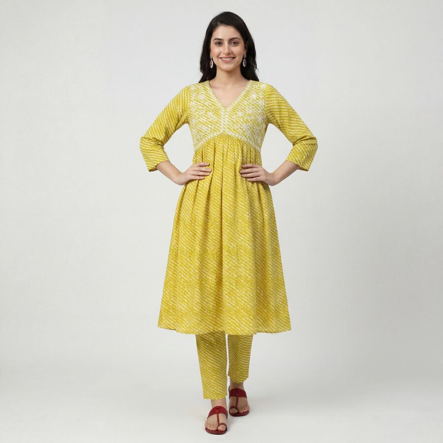 Women's Green Cotton Ethnic Set, Light Green, large