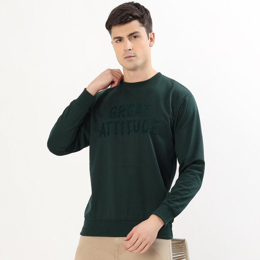 Men's Dark Forest Green Crew Neck Casual Sweatshirt, गहरा हरा, large image number null