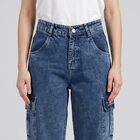 Women's Blue Relaxed Fit Cargo Jeans, Mid Blue, small