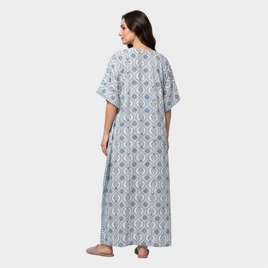Women's Blue V-Neck Kaftan Nighty, मध्यम नीला, large