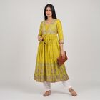 Women's Light Green V-Neck Printed Flared Kurta, Light Green, small