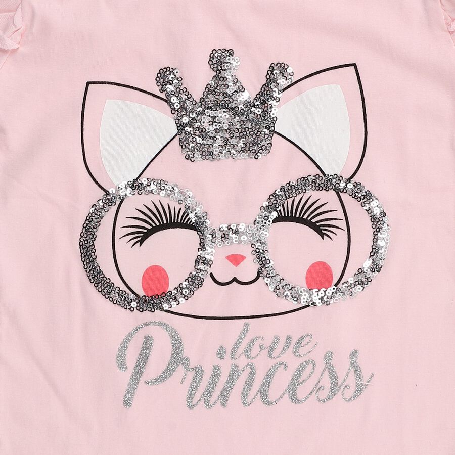 Girls Light Pink Cotton Round Neck Casual T-Shirt, Light Pink, large image number null