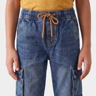 Boys Blue Relaxed Fit Cargo Jeans, Dark Blue, small