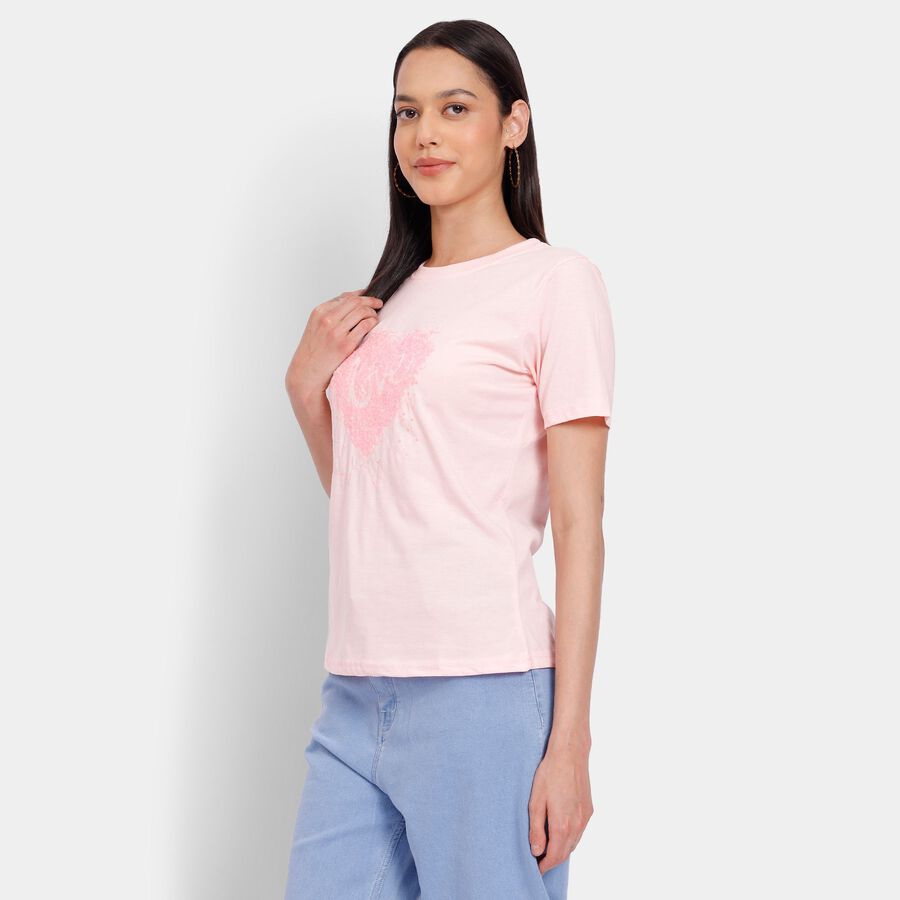 Ladies' Round Neck T-Shirt, हल्का गुलाबी, large image number null