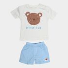 Infants' Light Blue Cotton Round Neck Bear Printed Baba Suit, Light Blue, small