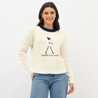 Women's Oatmeal Crew Neck Casual Pullover, ऑफ व्हाइट, small image number null
